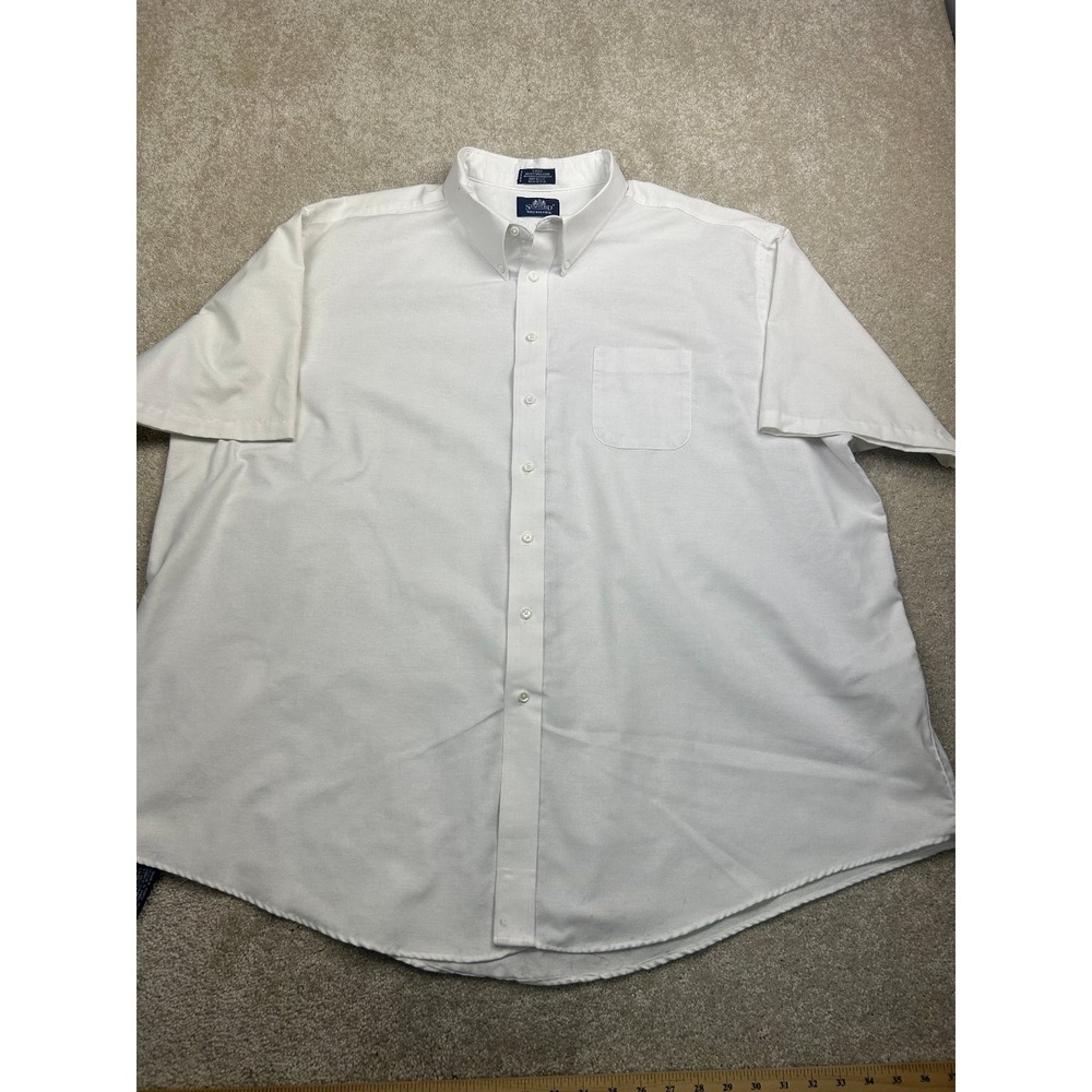 Stafford Casual Button-Down Shirt Men's‎ White 22 Cotton Blend Wrinkle-Free